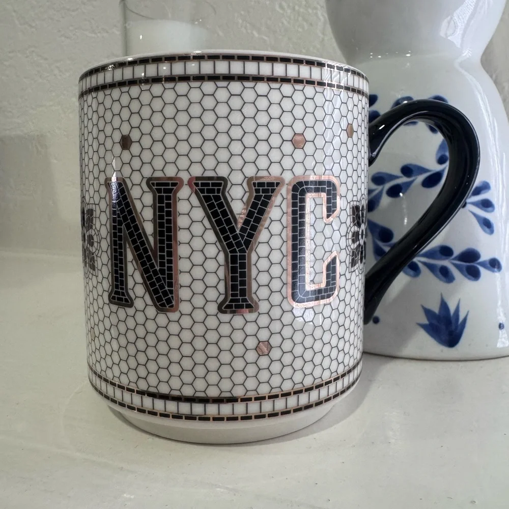 Anthropologie NYC Ceramic Mug in White, Black & Rose Gold - Picture 9 of 9
